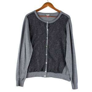 Vince Camuto Womens 3X Gray Black Lace Cardigan Sweater Goth Whimsigoth Plus Sz